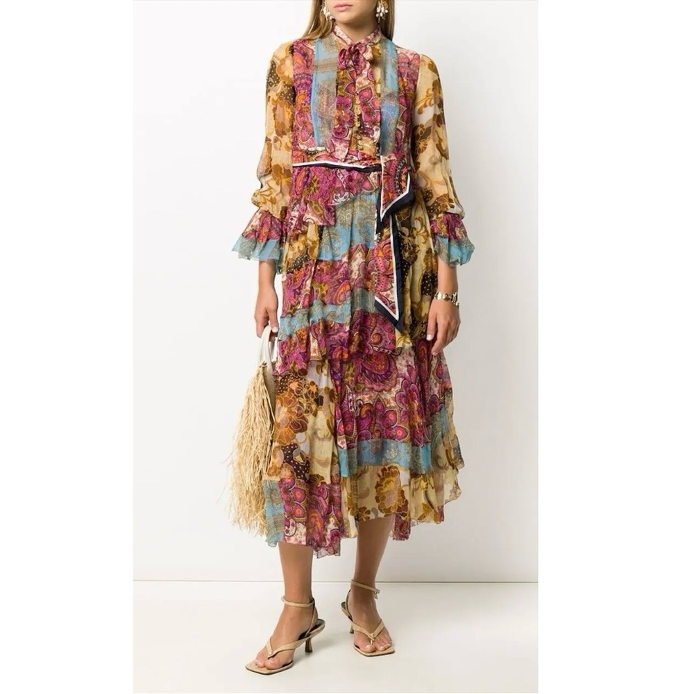 Zimmermann Flounce Ruffle Dress 100% Silk
